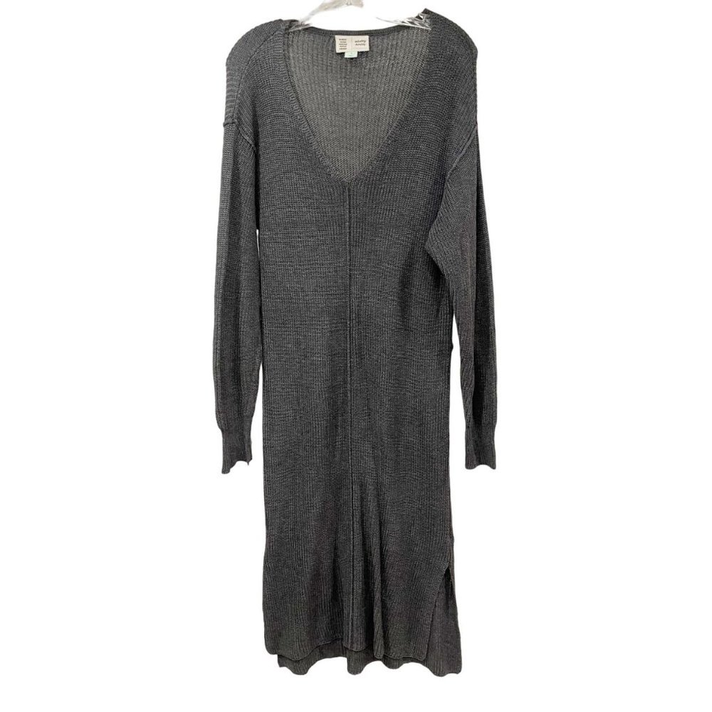 Anthropologie Saturday Sunday Gray Knit V-Neck Long Sleeve Midi Dress - MEDIUM